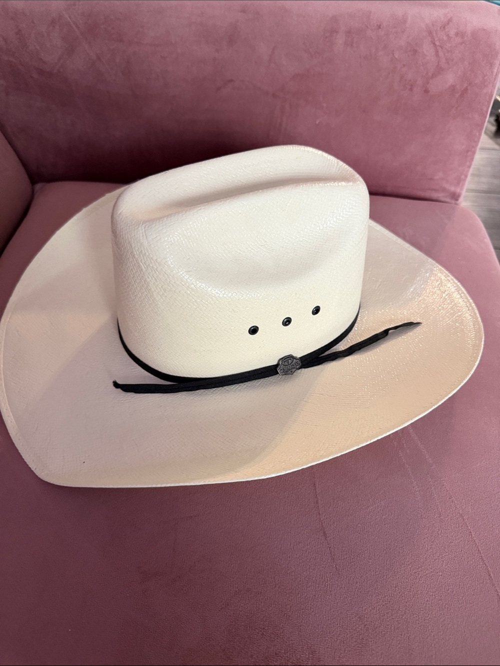 Men's White Straw Western Cowboy Hat with Black Band